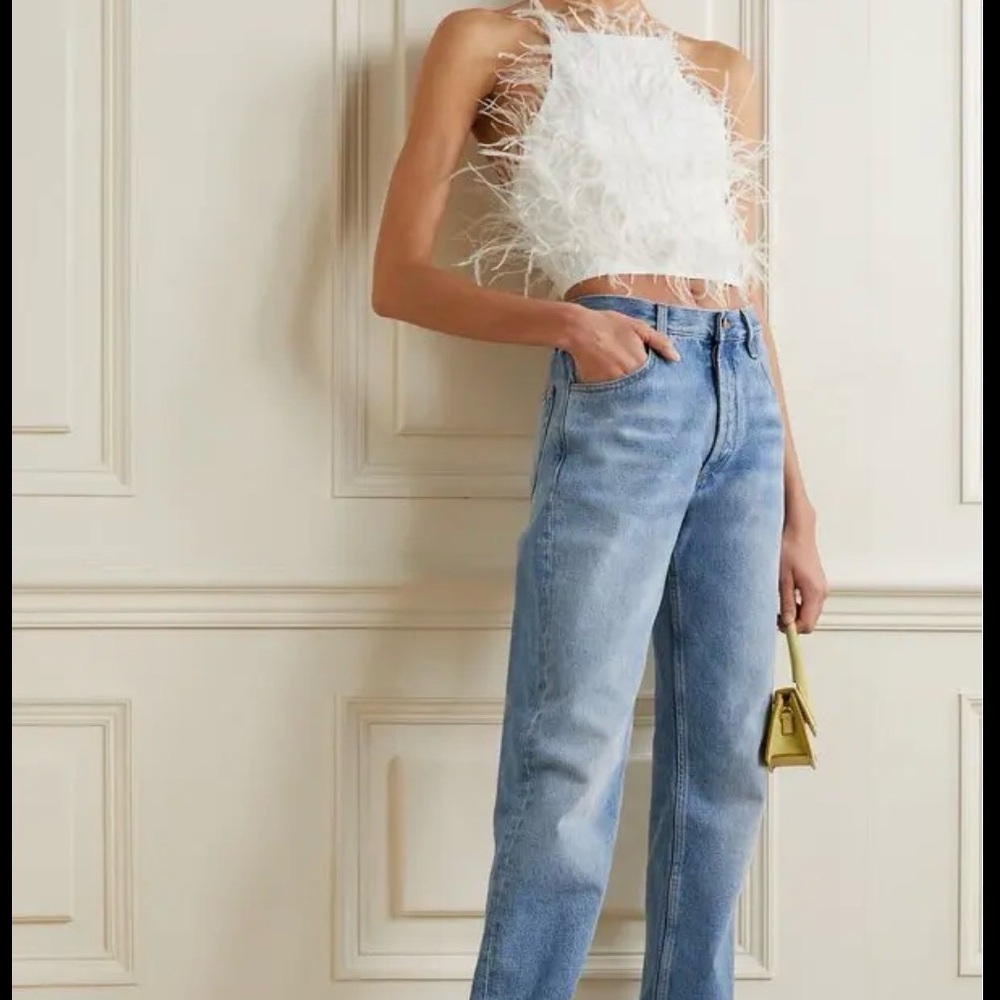 Cult Gaia Ostrich Feather Joey Top WHITE size S